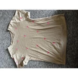 KORI Women's Beige T-Shirt with Pink Heart Embroidery